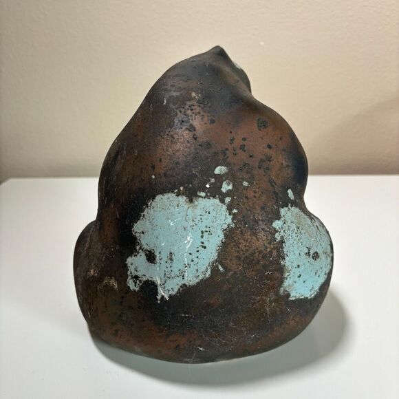 VTG Tony Evans Raku Pottery Sculpture Bear with Copper Fish Metal w Patina Vibe - Picture 3 of 9